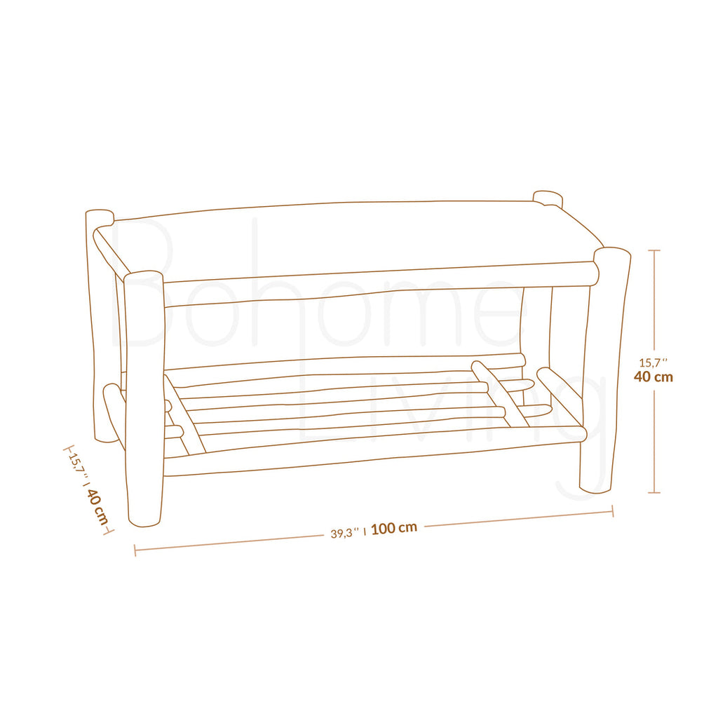 Banc marocain en bois avec rangement 100cm