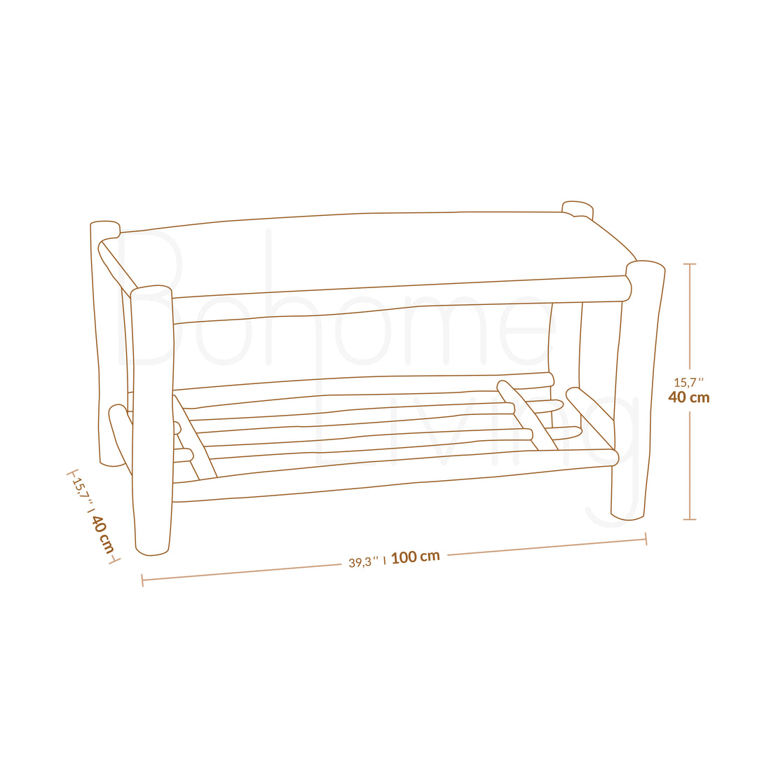 Banc marocain en bois avec rangement 100cm